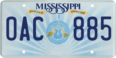 MS license plate OAC885