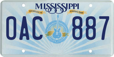 MS license plate OAC887