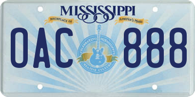 MS license plate OAC888