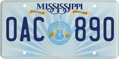 MS license plate OAC890