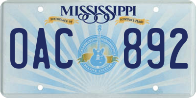 MS license plate OAC892