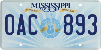 MS license plate OAC893