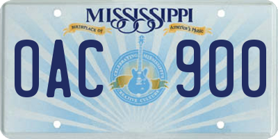 MS license plate OAC900