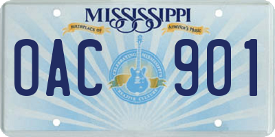 MS license plate OAC901