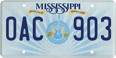 MS license plate OAC903