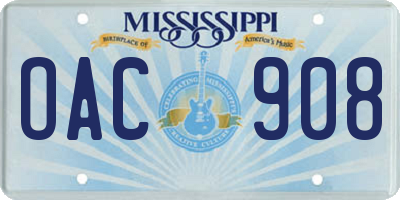 MS license plate OAC908