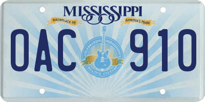MS license plate OAC910