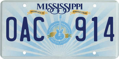 MS license plate OAC914