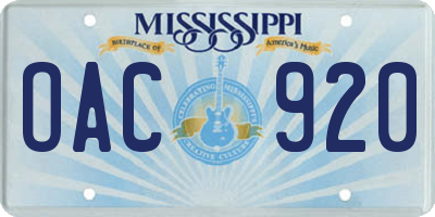 MS license plate OAC920