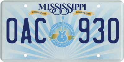 MS license plate OAC930