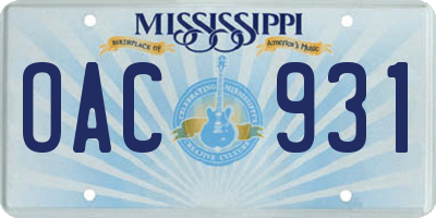 MS license plate OAC931
