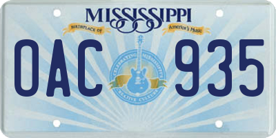 MS license plate OAC935