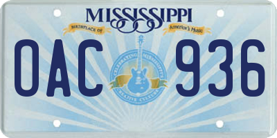 MS license plate OAC936