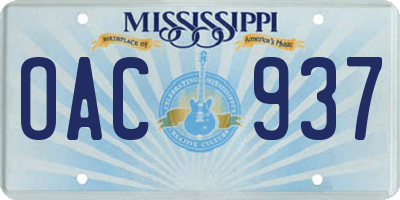 MS license plate OAC937