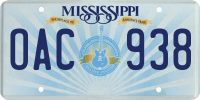 MS license plate OAC938
