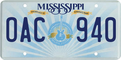 MS license plate OAC940