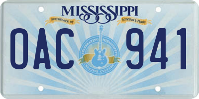 MS license plate OAC941