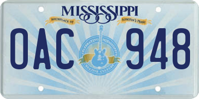 MS license plate OAC948