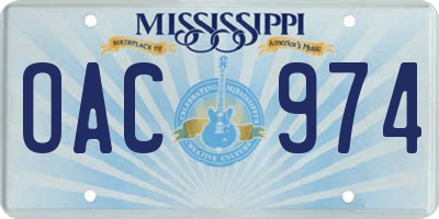 MS license plate OAC974