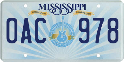 MS license plate OAC978