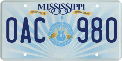 MS license plate OAC980