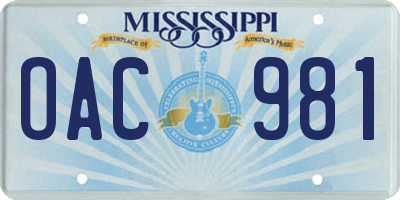 MS license plate OAC981