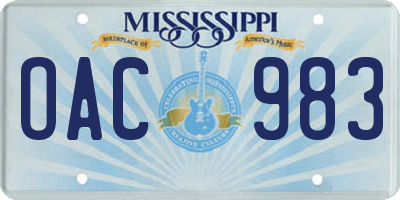 MS license plate OAC983