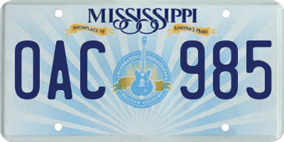 MS license plate OAC985