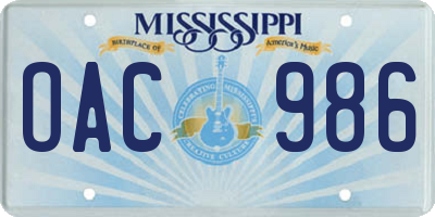 MS license plate OAC986
