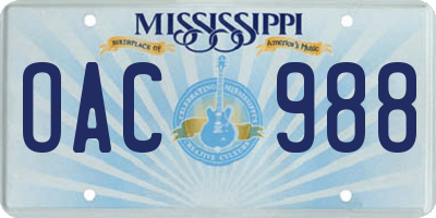 MS license plate OAC988