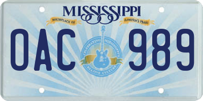 MS license plate OAC989