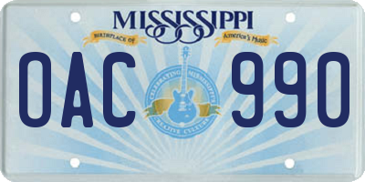 MS license plate OAC990