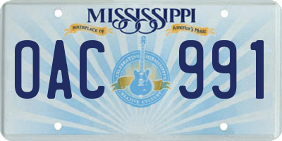 MS license plate OAC991