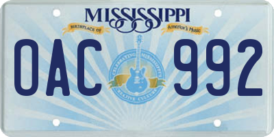 MS license plate OAC992