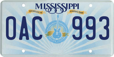 MS license plate OAC993