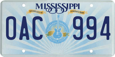 MS license plate OAC994