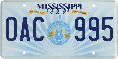 MS license plate OAC995