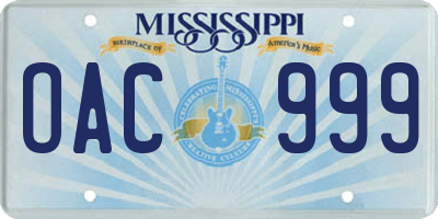 MS license plate OAC999