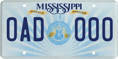 MS license plate OAD000