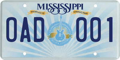 MS license plate OAD001