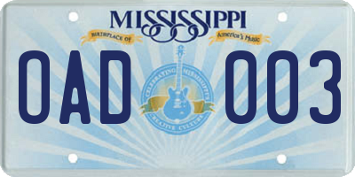 MS license plate OAD003