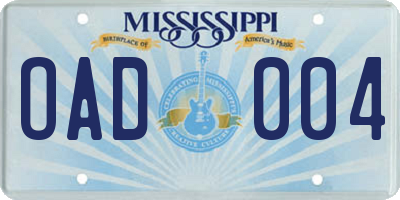 MS license plate OAD004