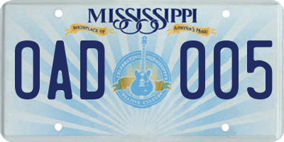 MS license plate OAD005