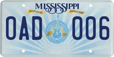 MS license plate OAD006