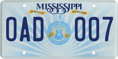 MS license plate OAD007