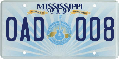 MS license plate OAD008