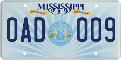 MS license plate OAD009