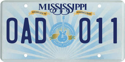 MS license plate OAD011