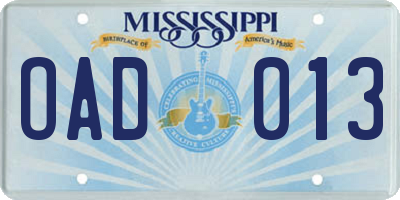 MS license plate OAD013