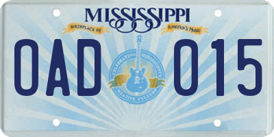 MS license plate OAD015